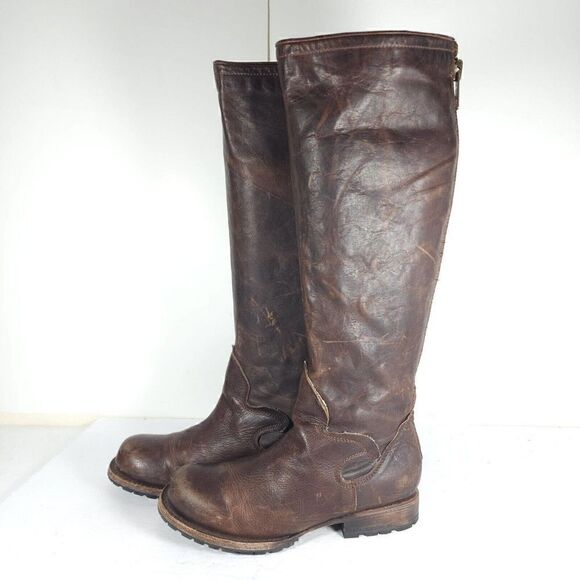 FREEBIRD BY STEVEN WOMEN'S HAVN US6 BROWN LEATHER DISTRESSED TALL RIDING BOOTS - Picture 1 of 13